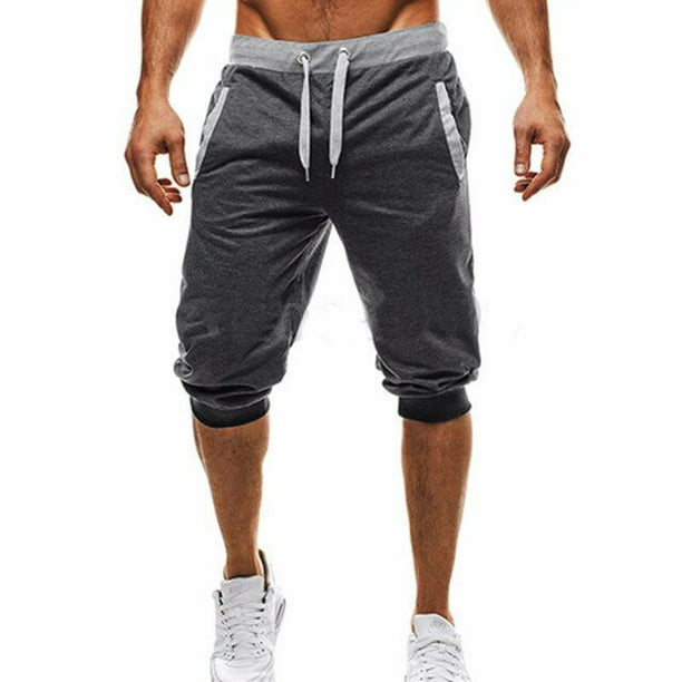 Mens 3/4 Shorts Gym Workout Running Sport Sweat Shorts Jogger Striped Mesh Pants 
